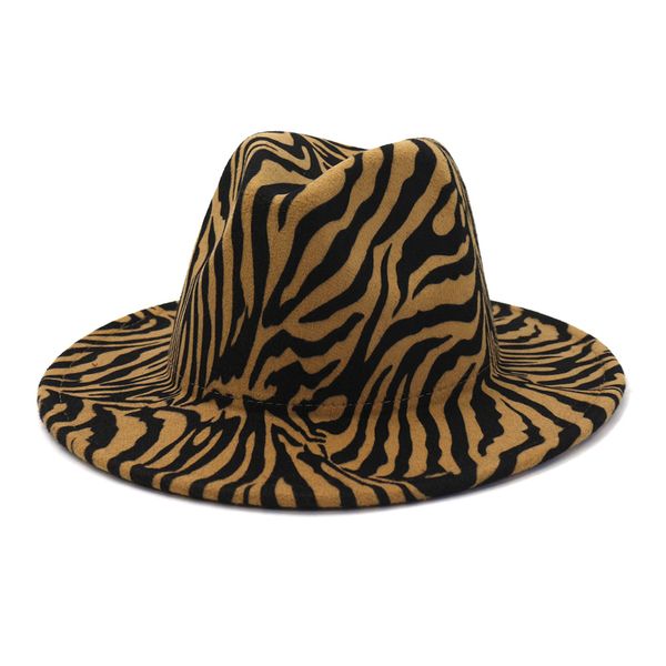 

women men zebra-stripe wide brim hat jazz hat wool blend flat brim elegant fedora hat panama style bowler cap, Blue;gray