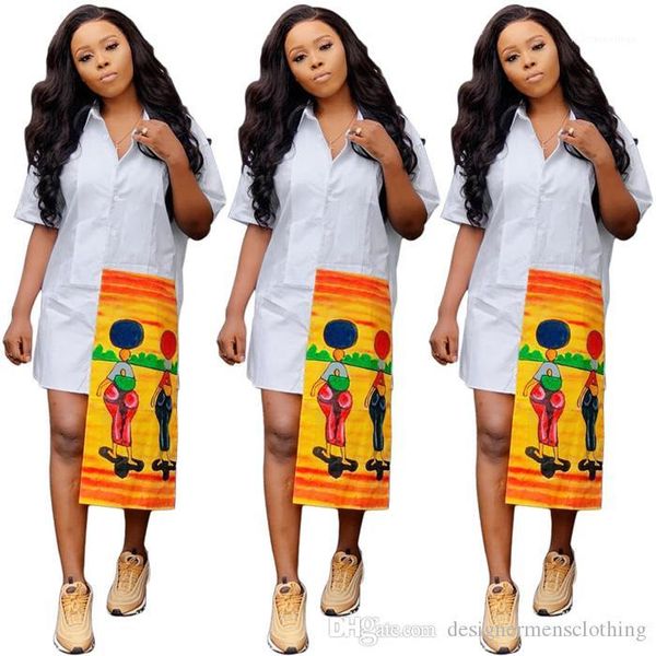 

стенд воротник с коротким рукавом кнопка платья дамы тощий причинная платья конструктора печати рубашка платья обшитую панелями лето, Black;gray