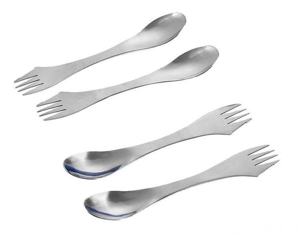 

fork spoon spork 3 in 1 tableware stainless steel cutlery utensil combo kitchen outdoor picnic scoop/knife/fork set