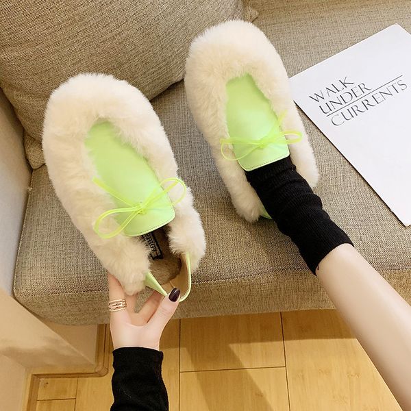 

designer women ins fashion fluorescence faux fur shoes brand winter soft velvet lace up flats girls casual patchwork warm shoes, Black