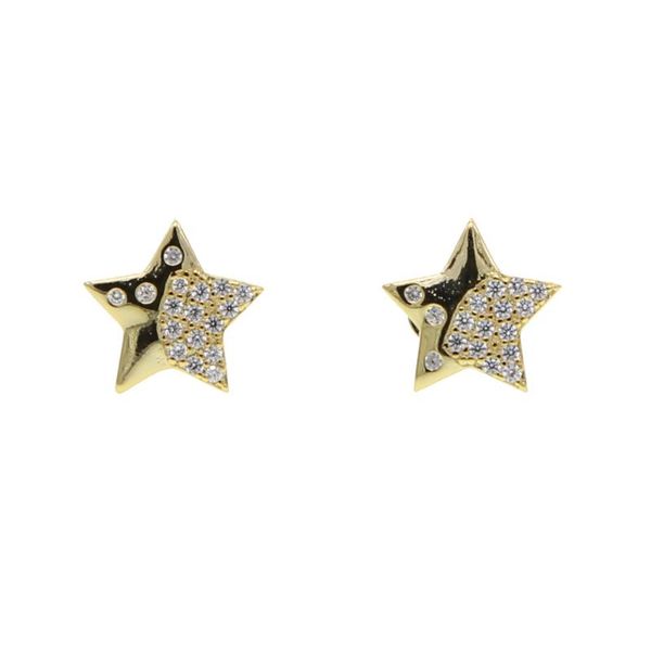 

gold color cute star engagement stud earring 2020 new star engraved with shaped cz stone minimal delicate women jewelry, Golden;silver