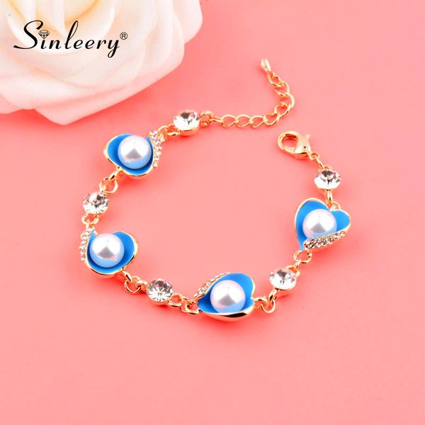 

sinleery blue heart white pearl charm bracelet yellow gold silver color chain tiny zircon bracelet for women jewelry sl067 ssc, Black