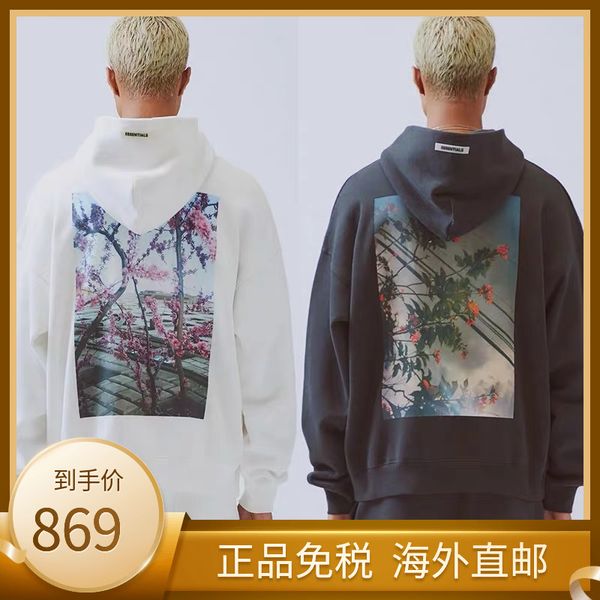 

fashion genuine duty fog fear of god essentials double-line floral hoodie long-sleeved sweater, White;black