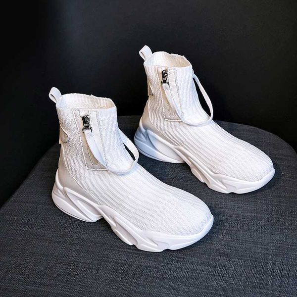 

boots 2021 socks women shoes black white fashion ankle zip chunky sneakers casual female