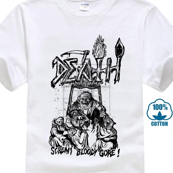 

death scream bloody line art white t shirt chuck schuldiner obituary metal tees t shirt clothes