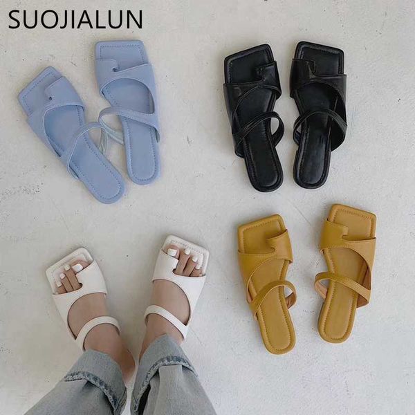 

suojialun 2020 brand design slippers women square toe flat slides soft sole summer beach flip flops women outdoor slides shoes, Black
