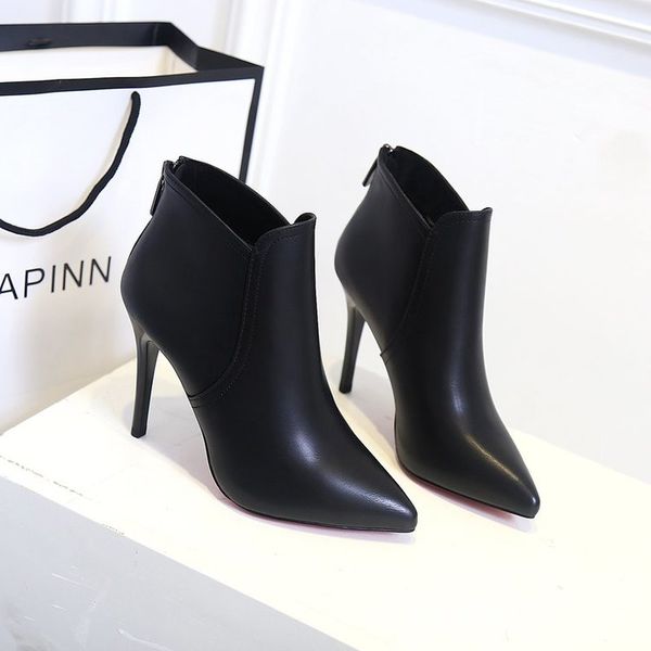 

boots goohojio 2021 fashion mid heel women's autumn winter pointed toe ankle women shoes all-match office ladies, Black