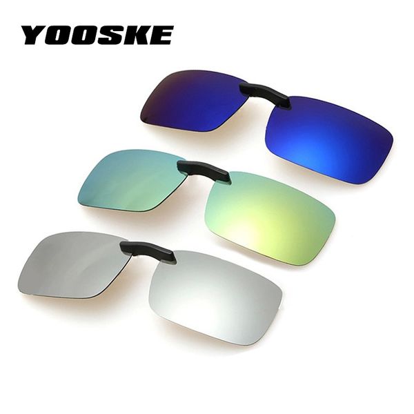 

yooske square polarized sunglasses man clip on myopia eyeglasses men frameless night vision goggles sun glasses flip up sunglass, White;black