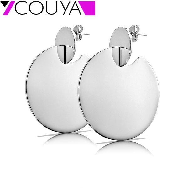 

steel fashion women stud earrings round circle shiny silver color europe style high end quality boucle d'oreille femme