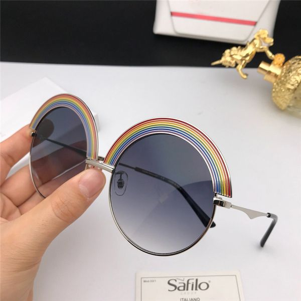 

new popular designer sunglasses sf 1064 metal big round frame rainbow eyebrow glasses creative design eyewear uv400 protection come with box, White;black