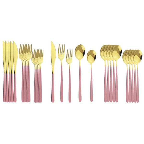 

flatware sets 30pcs/set pink gold dinnerware set knife fork spoon cutlery tableware 304 stainless steel kitchen silverware