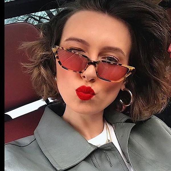

small cat eye sunglasses women retro brand designer stylish shades glasses leopard narrow glasses oculos lunettes 2020 trendy, White;black