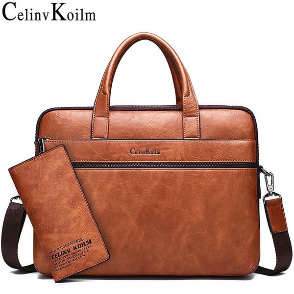 

celinv koilm men's briefcase bags for 14" lapbusiness bag 2pcs set handbags leather office shoulder bags tote 200918