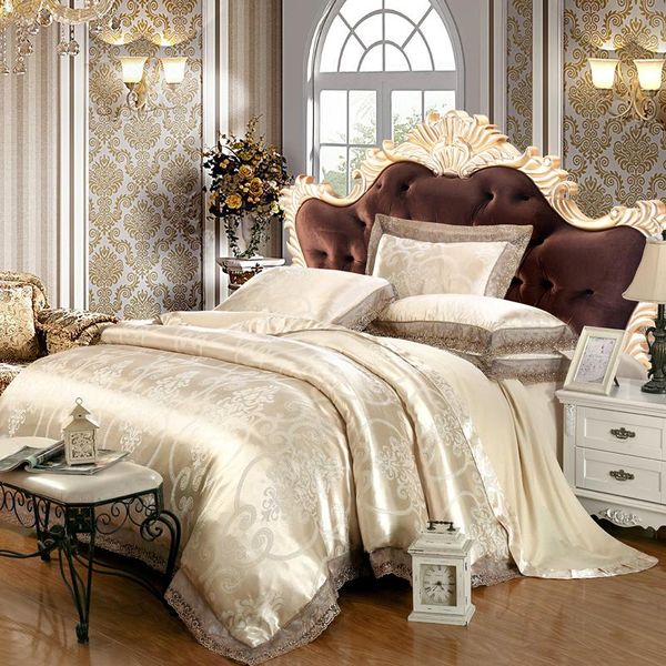 

new modal silk cotton luxury jacquard classic bedding set lace bedclothes duvet cover bed sheet pillow case  king 4pcs