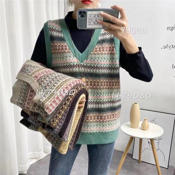 

new korean fashion v-neck knitted sweater vest cashmere vest vintage girl's plus size cotton pullover 2020, Black;white