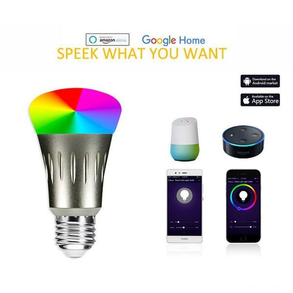 

smart led light bulb smartphone app controlled dimmable multicolored 7w e27 wifi light bulb works with alexa voice control