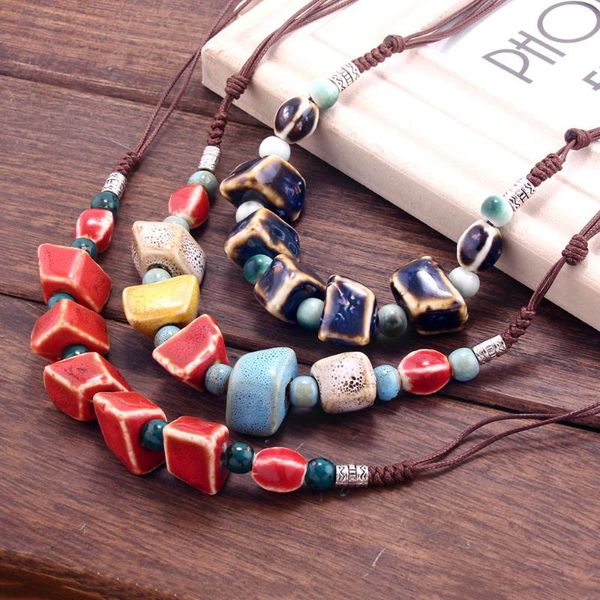 

горячие sale1pcs этнический стиль красочные керамические ожерелье ручной работы веревка цепи multi-style для женщин девушки вспомогательное, Golden;silver