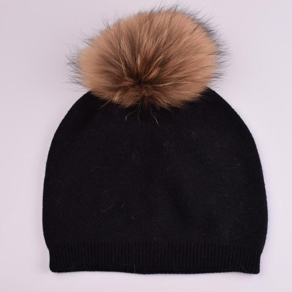 

2019 зима осень pom pom шапочки hat женщины трикотажные шерсти skullies вскользь женская cap real енота меховым помпоном шляпы, Blue;gray