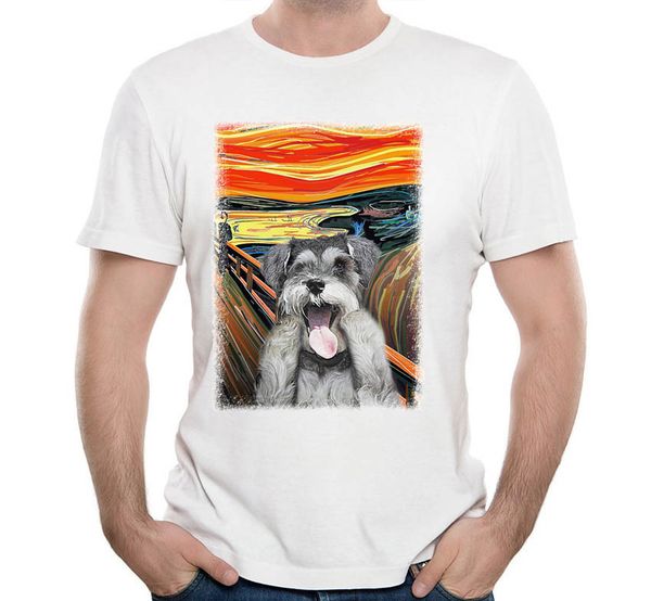 

funny dog schnauzer cry print t-shirt summer fashion men t-shirt novelty dog design hip hop style casual cool man tees