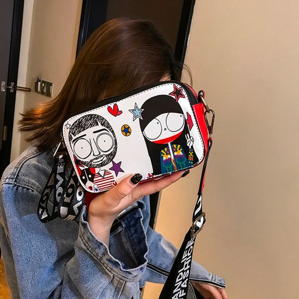 

2020 new camera bag wide shoulder strap color small square bag leather ladies handbag double zipper shoulder bag
