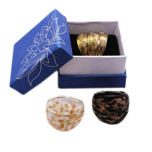 

cluster rings sands murano snowflake glass woman ring red black blue purple box, Golden;silver