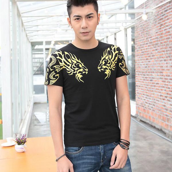 

chinese style double faucet printing fashion casual men's t-shirt slim t-shirt large size short sleeve tx141