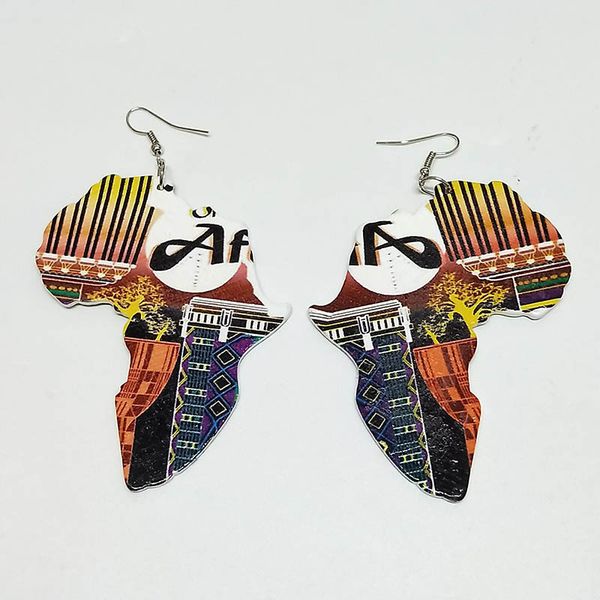 

dangle & chandelier nature wood africa continent map elephant letters printing earrings wooden fashion african hiphop ethnic tribal retro je, Silver