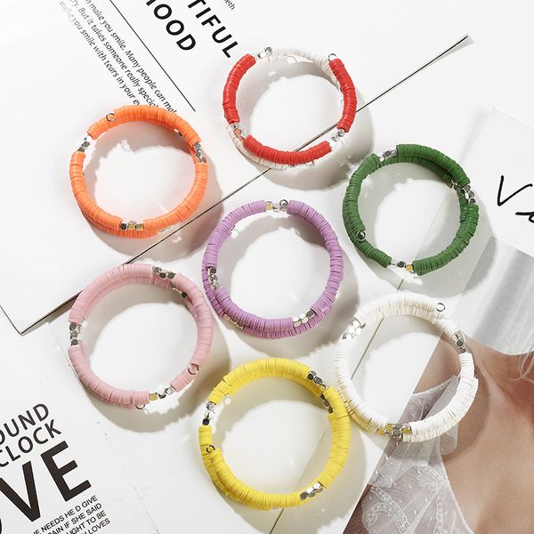 

tennis 6mm polymer vinyl bead stack bracelets bangle handamde beach summer surfer jewelry heishi bracelet for women men, Golden;silver