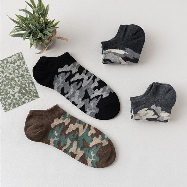 

men's socks gift box men 4pairs cotton male sox personality camouflage ship comfortable low cut invisible sock for boyfriend, Black