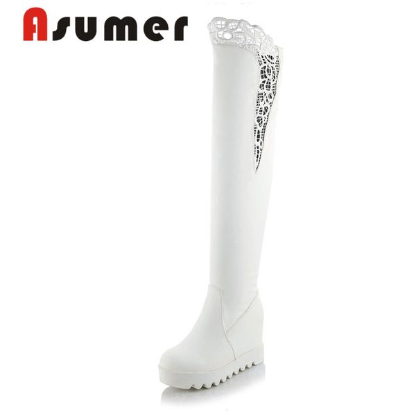 

asumer 2020 new arrive bud silk elegant over the knee boots round toe solid high heels boots slip on winter fashion women, Black