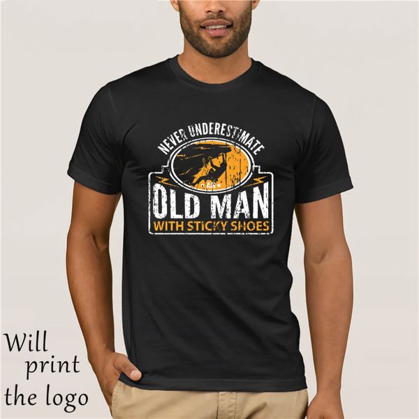 

never underestimate an old man sticky shoes mens funny rock climbing t-shirt