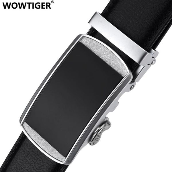 

wowtiger ширина 3.5cm черного коровья подлинная роскошный кожаный мужской ремень серебряный блестящий автоматические ремни пряжки для мужчин, Black;brown