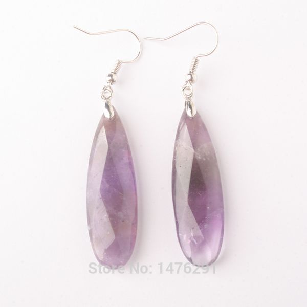 

12x40mm drop double-face faceted volcanic amethysts unakite turquoises lapis opal rose pink quartz beads drop earrings 1 pair, Silver