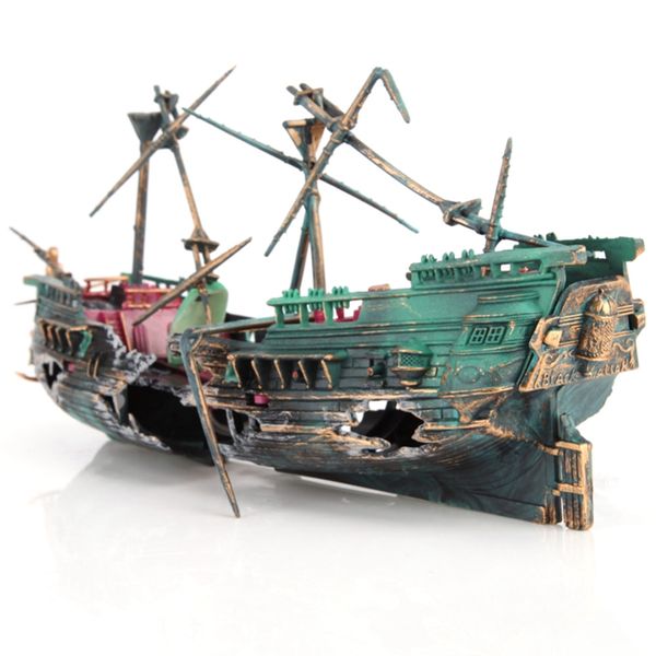 

decorations large aquarium decoration boat plactic ship air split shipwreck fish tank decor c