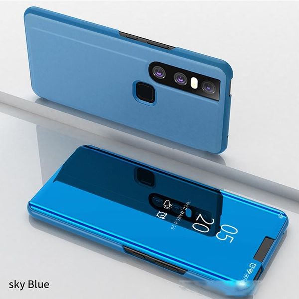 

for vivo v15 clear view cover slim mirror plating pc full body protective standing cover kickstand flip plated case