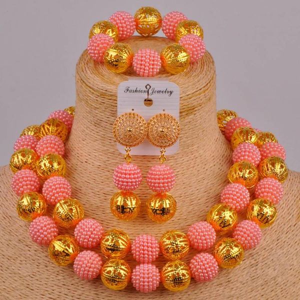 

peach african beads jewelry set simulated pearl nigerian wedding set bridal party jewelry sets zz14, Silver