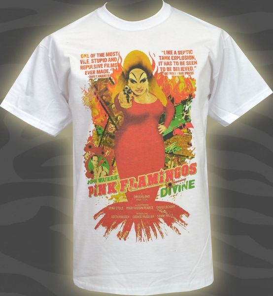 

mens t-shirt pink flamingos john waters divine drag queen dreamland movie tees
