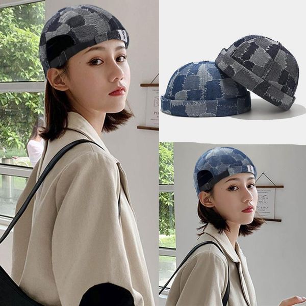 

мода мужчины женщина берет складной дыня кожи hat denim шляпа вс hat bucket caps harajuku gothic vintage skullies шапочка шапочка, Blue;gray