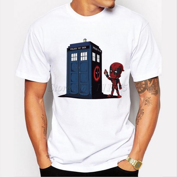 

2019 new arrivals doctor who design t shirt defacing phone box printed short sleeve tees