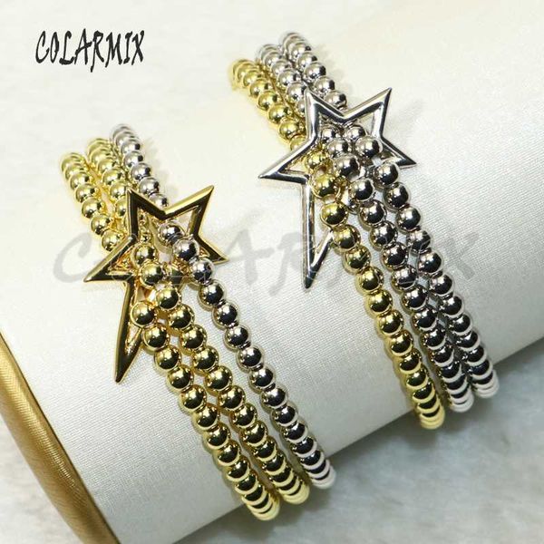 

4pcs star lock charm bracelets drop shape 3 beaded bracelet fashion jewelry for women bracelets accessories gift 50657, Golden;silver