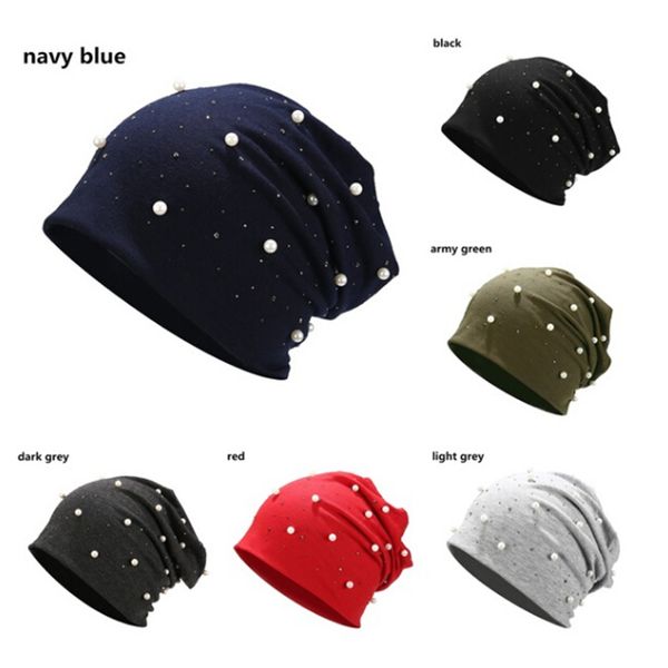 

women's beanie hat skull beanie hats bonnet for female casual polyester shine pearls rhinestones beanies for women, Blue;gray
