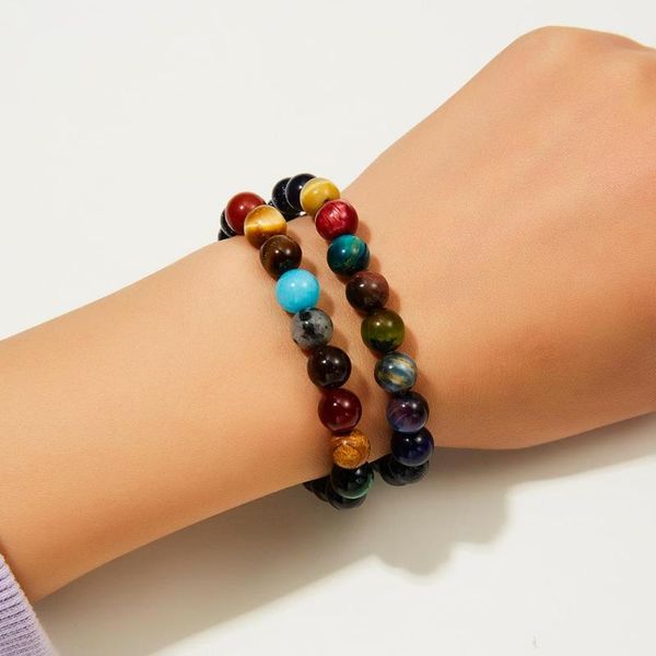 

new yoga chakra bracelet eight planets natural tiger eye stone bead bracelet universe solar system elastic bracelets jewelry gif, Golden;silver