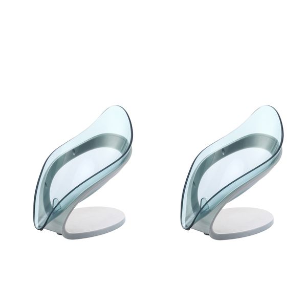 

2x self draining soap tray box bathroom soap dish kitchen sponge holder blue