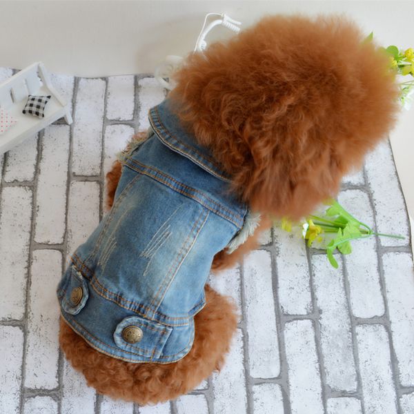 

dannykarl 2020 dog clothes teddy vip than bear pet autumn and winter clothing vintage scratch pattern personality denim vest