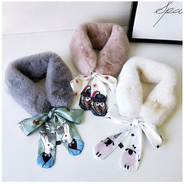 

scarves fashion soft women faux fur collar scarf plush neck warmer winter foulard femme skinny silk shawl wrap, Blue;gray