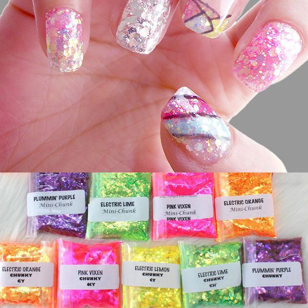 

50g 1.76 oz mini-chunk polyester, glitter, neon colors 16 colors mix 4 sizes loose glitter for nail acrylic glitter, mn654----56, Silver;gold