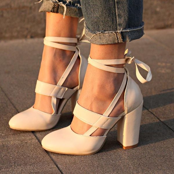 

2020 fashion big size36-43 pump women high heels mary janes shoes spring/autumn pointed toe cross-tied lady shoes casual white, Black