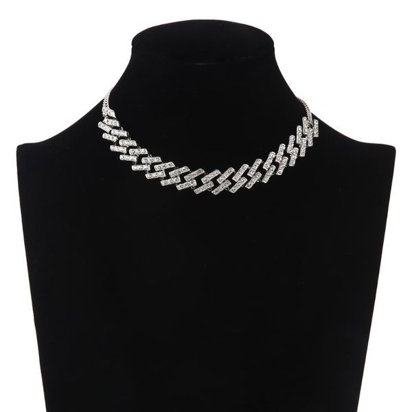 

chokers bling iced out necklace cuban link choker statement chains women fall hiphop jewellery neck chocker hip hop jewelry, Golden;silver