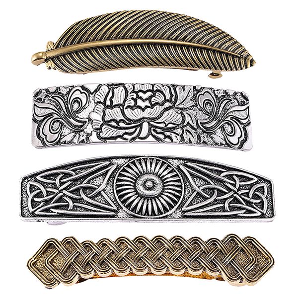 

4x barrette holder celtic carved convex hair clip hair decor headress, Slivery;golden