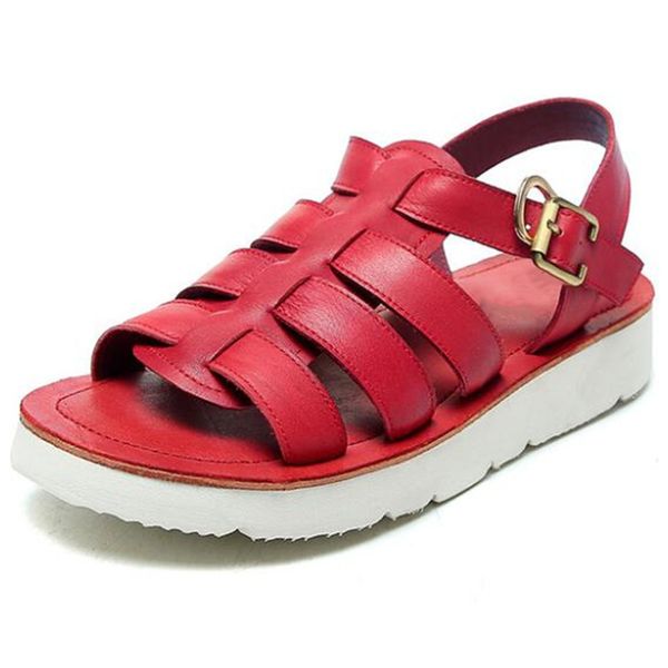 

классический ретро натуральная кожа сандалии 2020 летний новый комфорт покрытием повседневный клин сандалии моды популярные свет женщины, Black